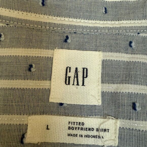 GAP Women's Fitted Boyfriend Stripe Shirt Blue Stripe Cotton Metallic size L - Picture 4 of 7